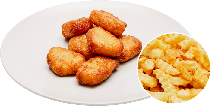 Menü 6 – 7 frisch frittierte Hähnchennuggets (Brustfilet)